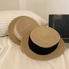 Flat Top Small Edge Wide Ribbon Sun Hat Sun Protection Seaside Vacation Straw Hat Versatile Shopping Hat Women