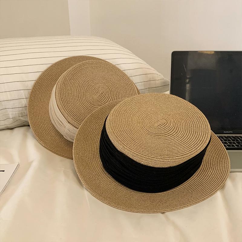 Flat Top Small Edge Wide Ribbon Sun Hat Sun Protection Seaside Vacation Straw Hat Versatile Shopping Hat Women