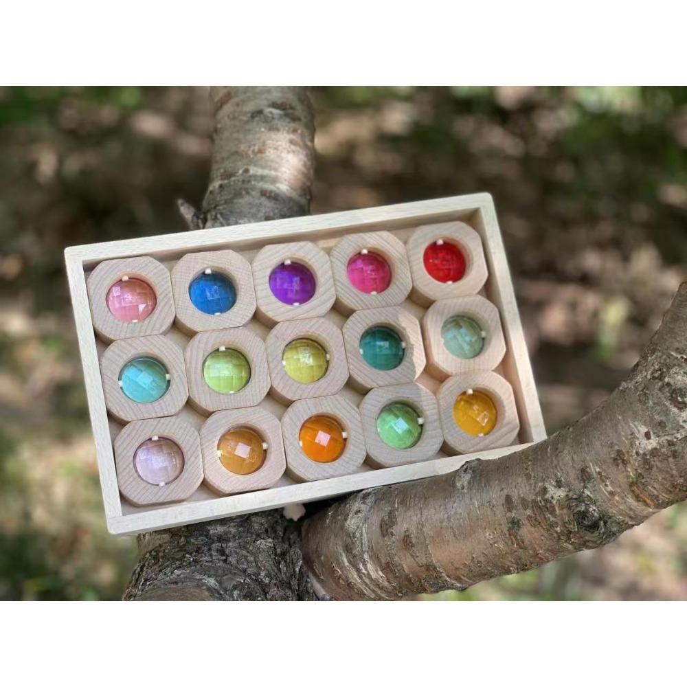 Rainbow Building Block Mandala Translucent Diamond Matching Color Castle Building Block Interior Creative Ornaments Stacking Music Toys