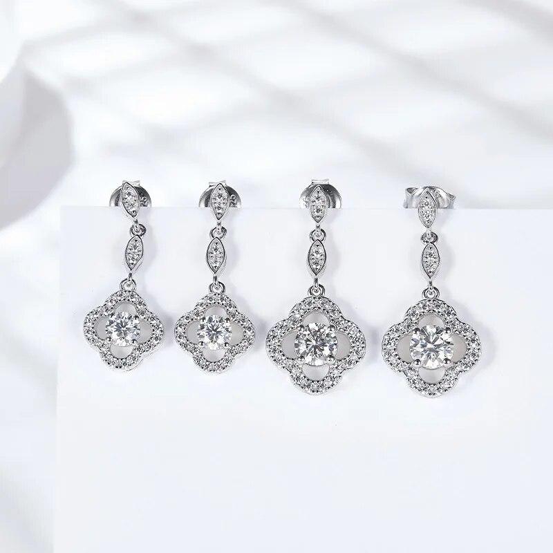Cercei cu picătură certificat Moissanite D Color pentru femei 100% argint 925 pandantiv trifoi cu patru foi Bijuterii cu diamante strălucitoare