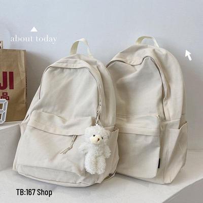 Solid Color Canvas Backpack, Unisex Korean Style, Versatile for High and Middle School Students