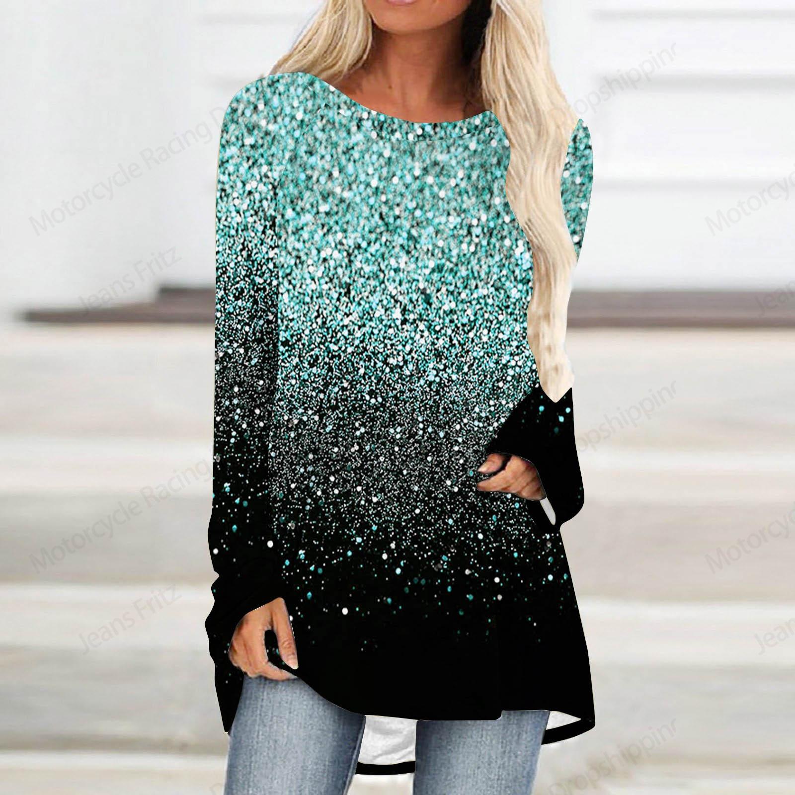 

Червона, синя, фіолетова зоряна футболка з довгим рукавом і 3d-принтом. Жіноча модна довга туніка з круглим вирізом, жіночий водоспад, розкішний одяг у смужку 8XL