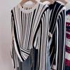 Women's Black and White Striped Long-sleeved Knitted Bottoming Shirt Autumn and Winter New Fashion Sweater with Thin Top
