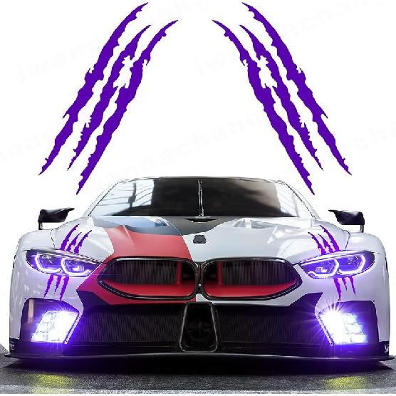 2Pcs Monster Claw Marks Headlight Car Sticker Stripes Scratch Decal Vinyl For Sports Cars SUV Pickup Truck Window Motorcycles Ect(Black)