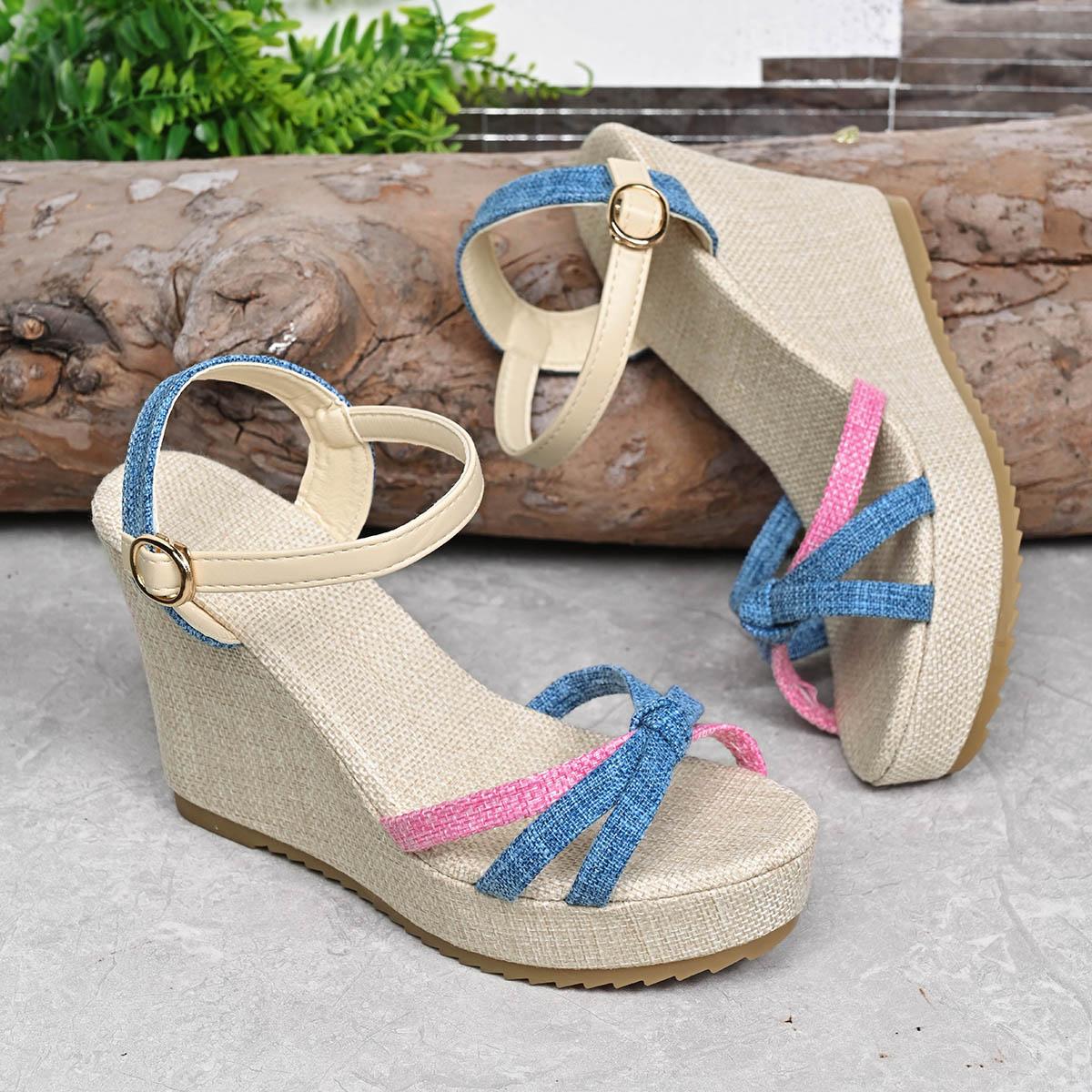 

Fashion Casual Party Shoes High Heeled Sandals Women s Wedge Sandals Platform 2025 New Summer Shoes Fashion Heels Gladiator Sandal 35 синий