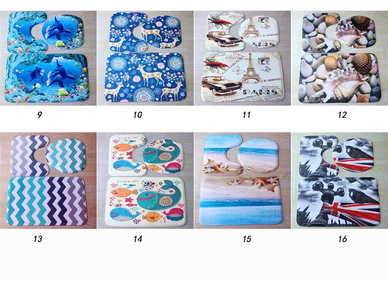 3-Piece Flannel Printed Bathroom Mat Set: Absorbent & Non-Slip