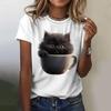 Women's summer short sleeved black cute cat printed T-shirt