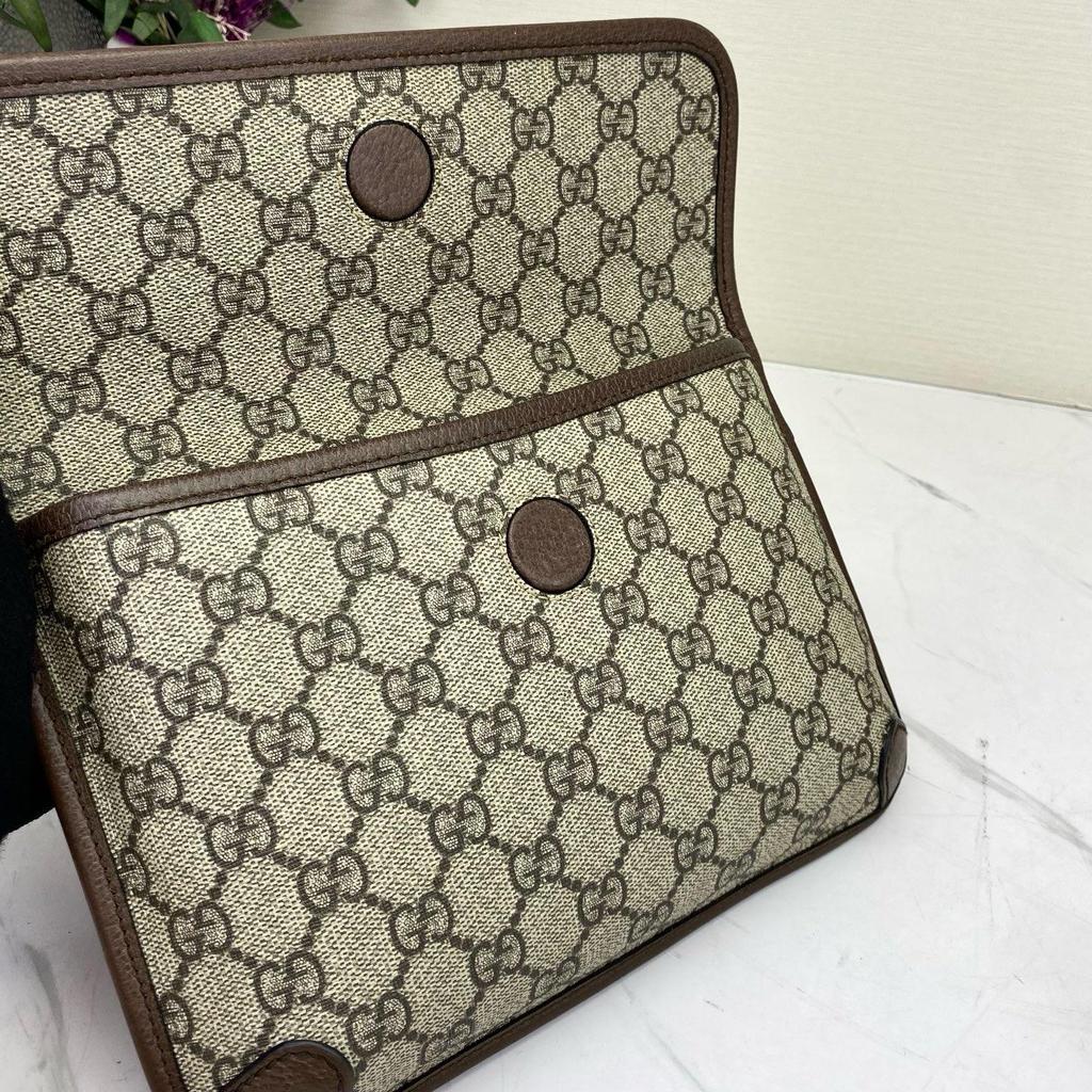 [Pre-Owned] Neo Vintage Series Gold Foil Logo Monogram Tiger Head Decorative Striped Shoulder Strap Canvas And Leather Messenger B - Excellent #7MEK5G
