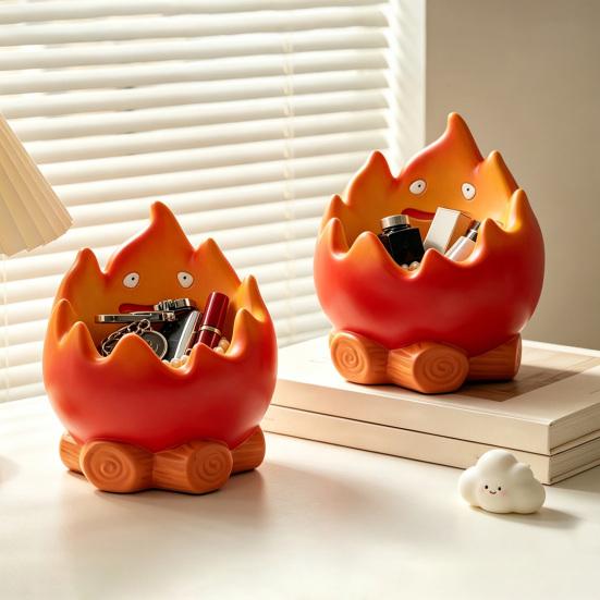 Key Storage Figurine, Flame Shape Vinyl Ornament, Large Capacity Desktop Display Holder for Lipstick Keys Glasses