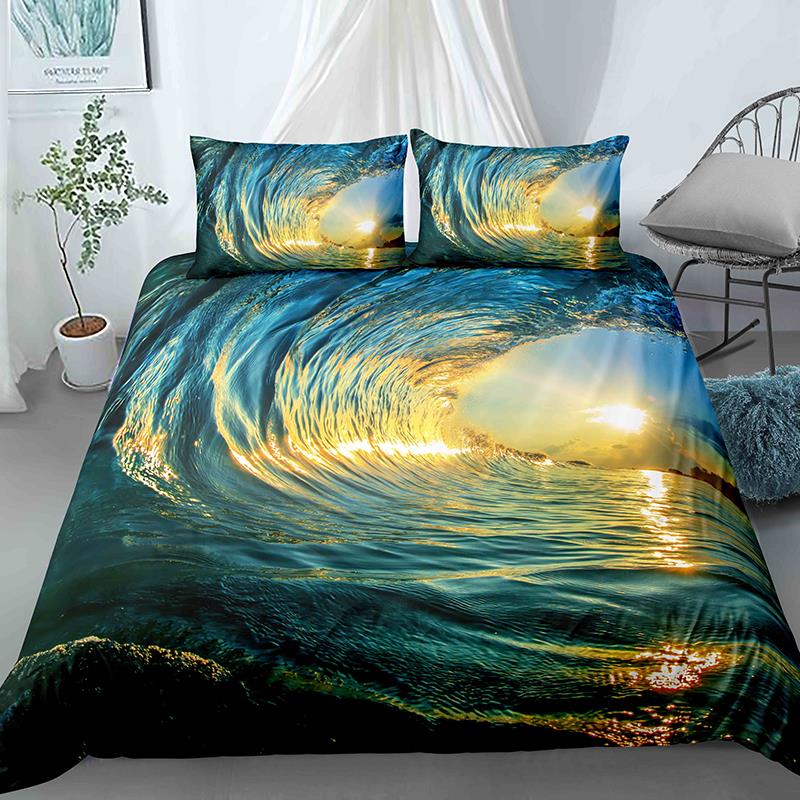 Ocean Wave Duvet Cover Set Beach With Foamy Waves Twin Bedding Set Sea Shore Holiday Theme Queen King Size Quilt Cover