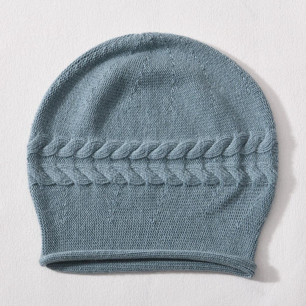 Solid color rabbit velvet twist knitted hat large curled edge soft waxy comfortable versatile warm wool hat