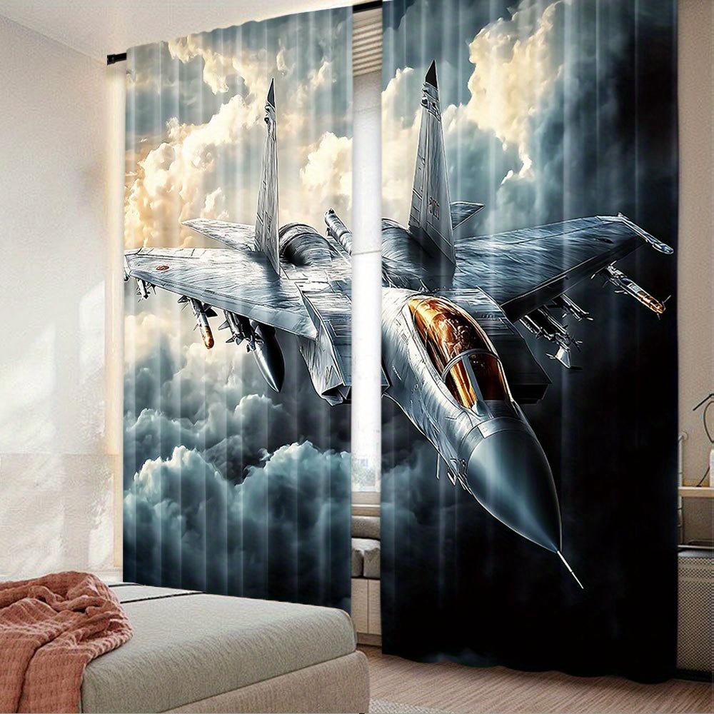 Set Of 2 Vintage Military Airplane Sky Cloud Curtains Top Bedroom Living Room Dining Curtain With Rod Pocket Polyester Perfect For Sitting