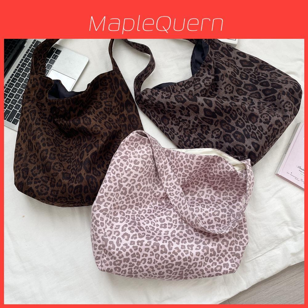 Suede Leopard Print Tote Bag With Large Capacity For Casual Daily Use