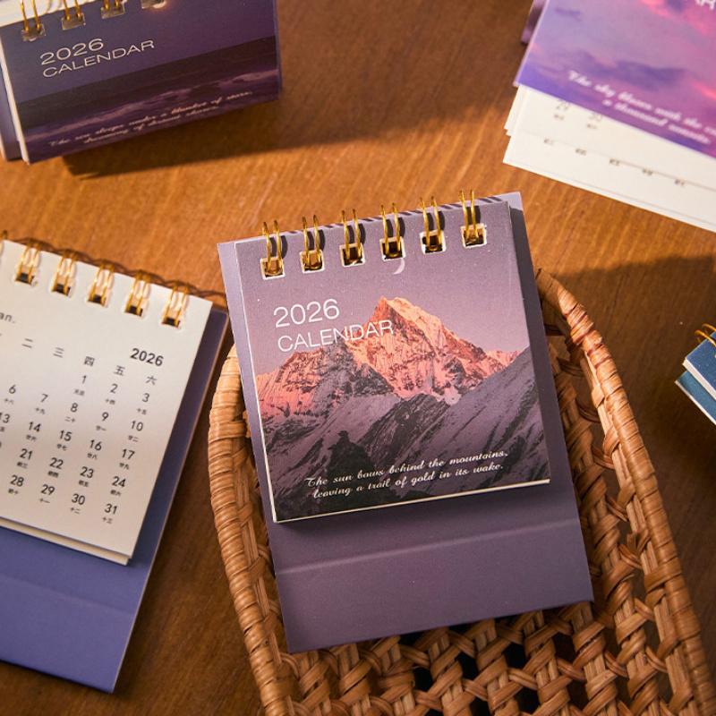 2026 Mini Calendar Office School Supplies Creative Retro Scenery Cover Calendar Planner Desk Accessories Decoration Gift