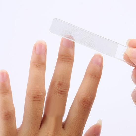 Mini přenosný čirý skleněný pilník na nehty obdélníkový lešticí roztok na manikúru s krabičkou