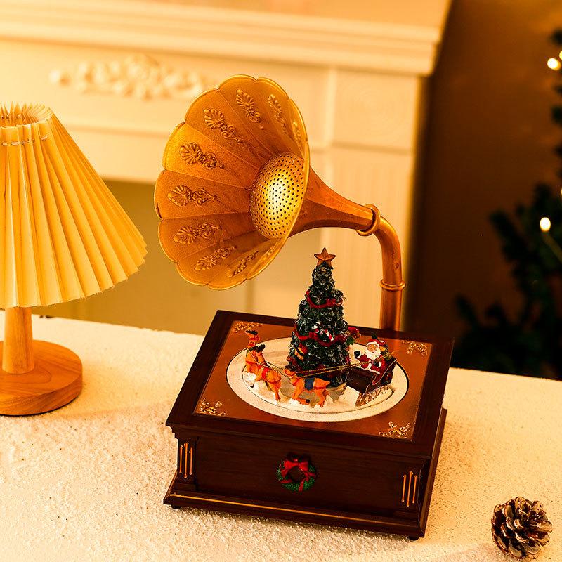 Christmas Music Box Record Player Rotating Light with Music Bar Cafe Display A Christmas Gift