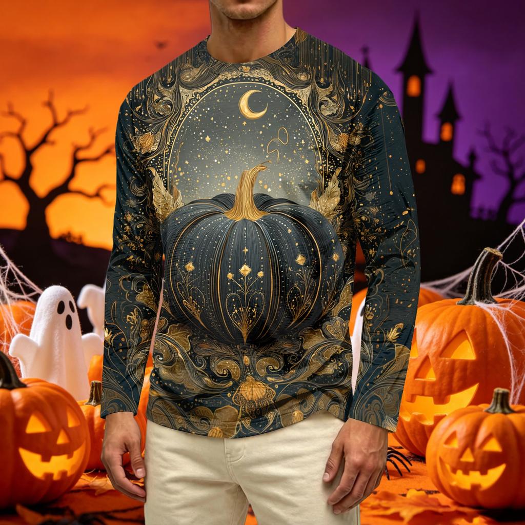 Men's Casual Long Sleeve T-Shirt Crew Neck Printed Graphic Top Comfortable Fit Soft Fabric Durable Stitching Suitable for Everyday Wear
