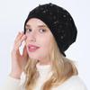 Women's Autumn Winter Double Layer Cotton Hot Diamond Binding Bead Pullover Versatile Warm Hat KTY
