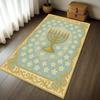 Golden Seven Branch Menorah Hanging Star David Grid Black Background Thin Star Border Anti-slip Area Rug Jewish Holiday Decor Floor Mat