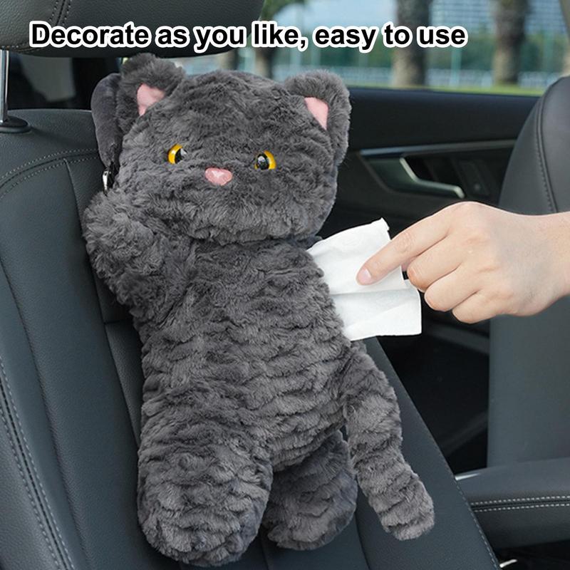 Plush Tissue Dispenser Plush Hangable Animal Car Tissue Holder 2 In 1 Car Tissue Box And Trash Can Decorative Organizer Black