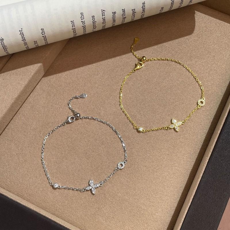 Vintage Blumen Kleeblatt Armband Damen Sterling Blau Türkis Stapelbar Charms Schmuck