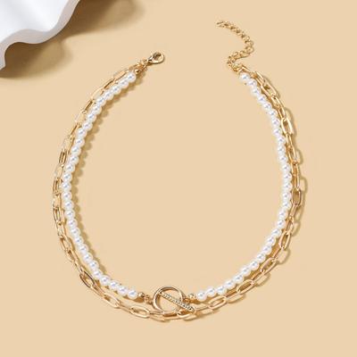 Hot-selling Fashion Pearl Necklace, Personalized Trend Splicing, Double-layer Chain Stacked, High-end Neck Chain Jewelry Women