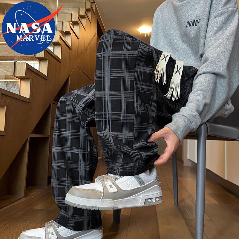 NASA MARVEL Men's Plaid Straight-Leg Casual Pants