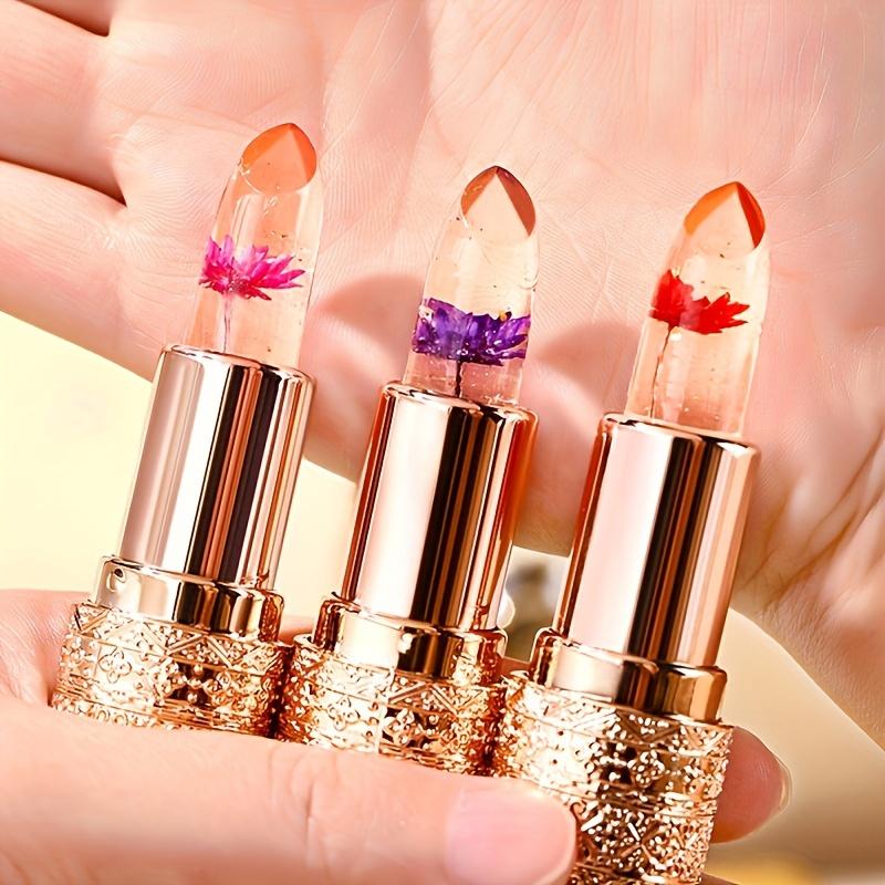 Lippenbalsam mit Farbwechsel und Blütenblatt-Goldfolie, lang anhaltende Feuchtigkeitsversorgung, verblasst nicht so leicht, temperaturempfindlicher, farbwechselnder Lippenstift, 3 Farben