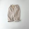Children's Cotton and Linen Striped Cropped Pants Summer Girls' Loose Striped Pants Casual Lace Up