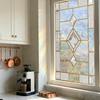 Vintage Window Privacy Film Geometric Stained Glass Flower Decorative Frosted Static Cling Reusable UV Sun Blocking Glass Sticker