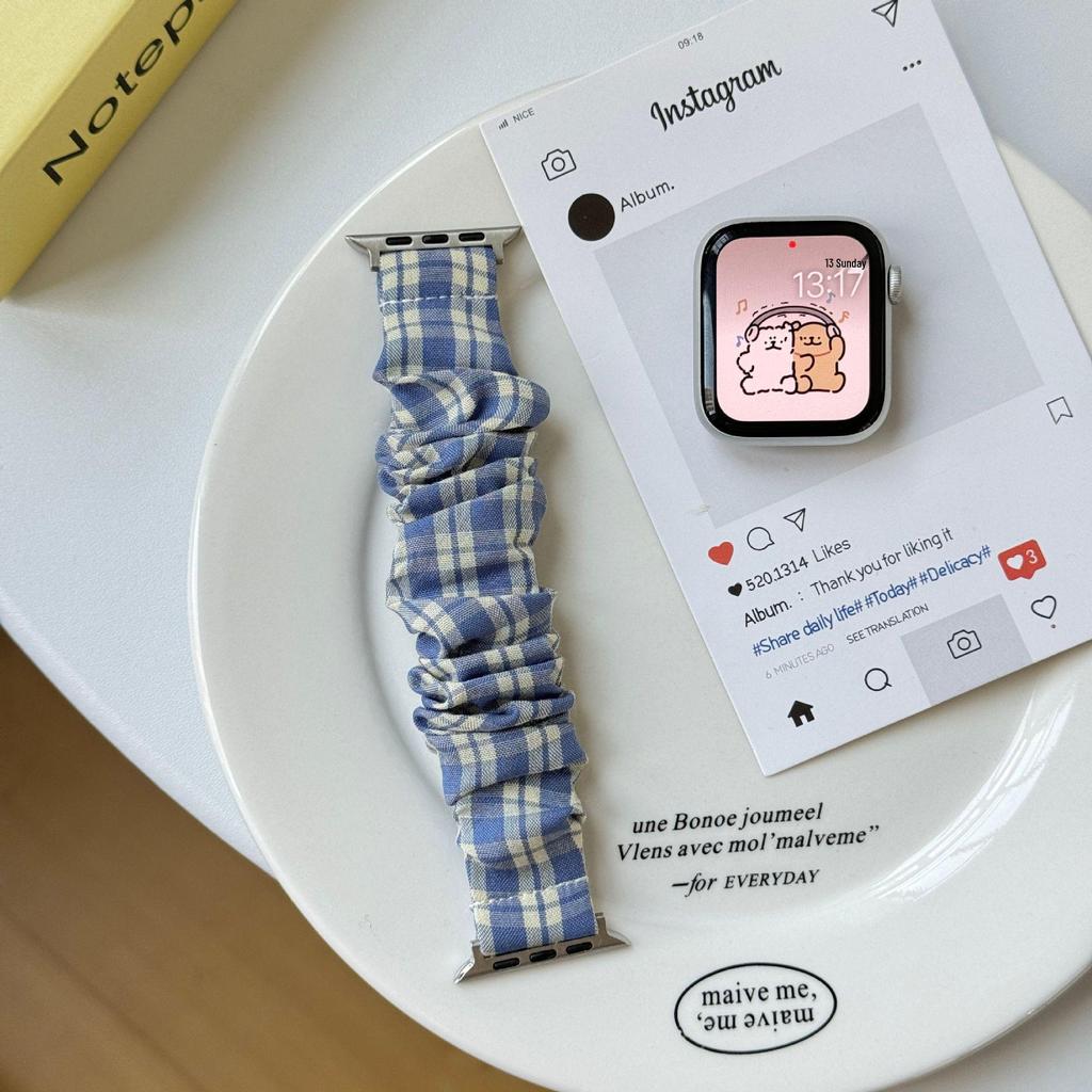Color Block Plaid Scrunchie Watch Band for Apple Watch Series 5-10