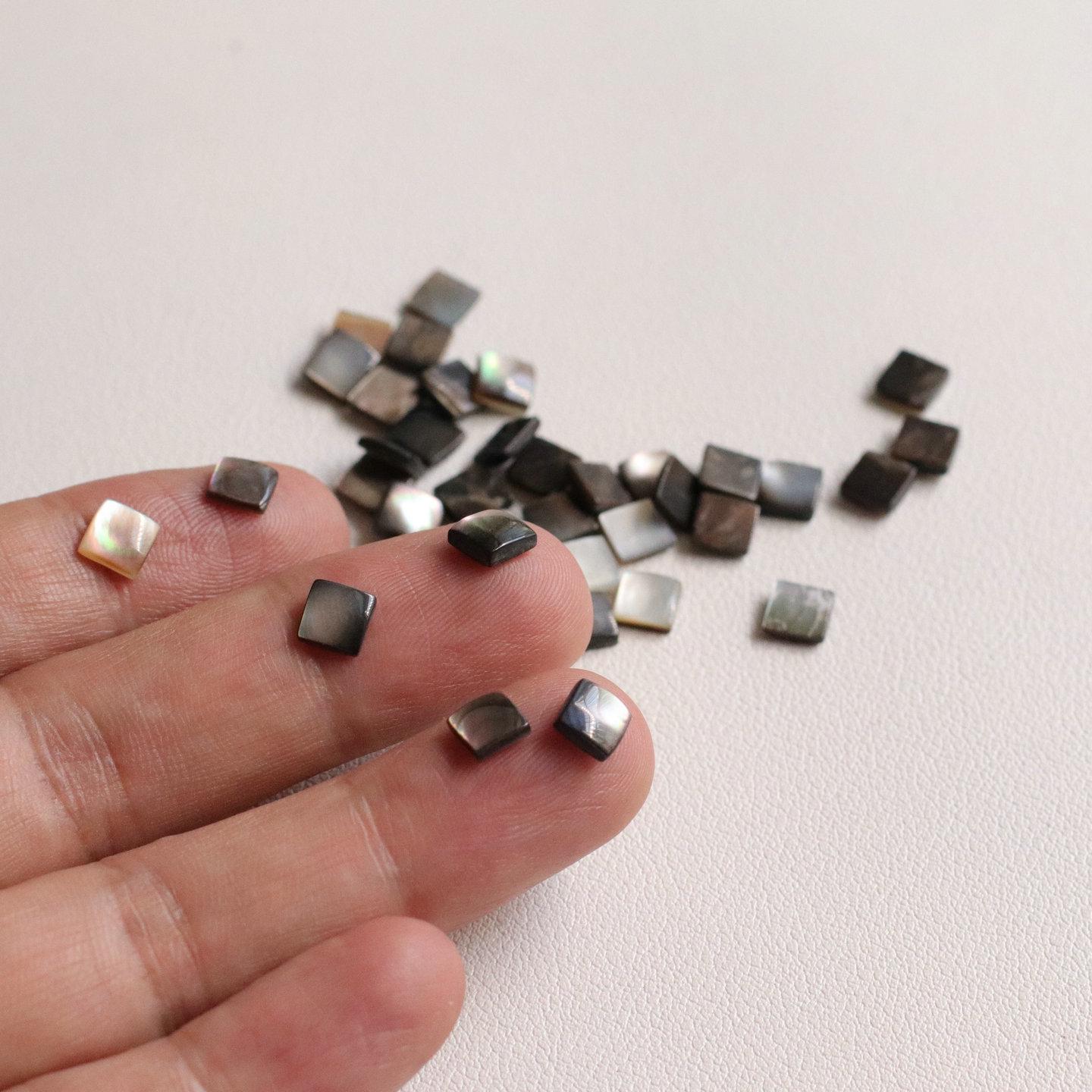 5mm Round Surface Square Holeless Natural Black Mother-of-Pearl Ring Face for Handmade DIY Jewelry