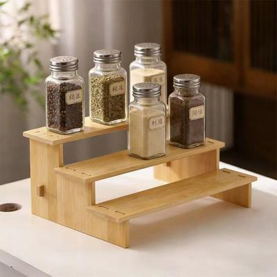 Étagère à épices extensible Organisateur Étagère de rangement pour épices en bambou Présentoir Organisateur d'assaisonnements Comptoir