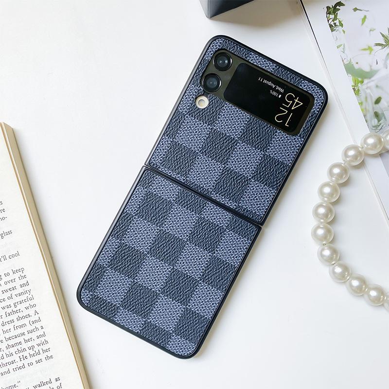 

For Samsung ZFlip3 Mobile Phone Case Retro Plaid Nostalgic Brown Simple Anti-fall Leather Niche Neutral Style For Huawei Pocket2