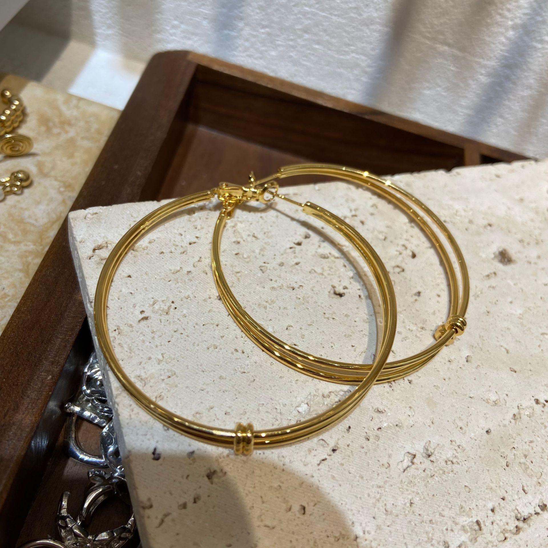 

Double-Layer Circle Earrings, Light Luxury High-End Temperament, Large Earrings, Stud Earrings, Plain Ring Earrings, 5-Layer Real Gold Electricity.