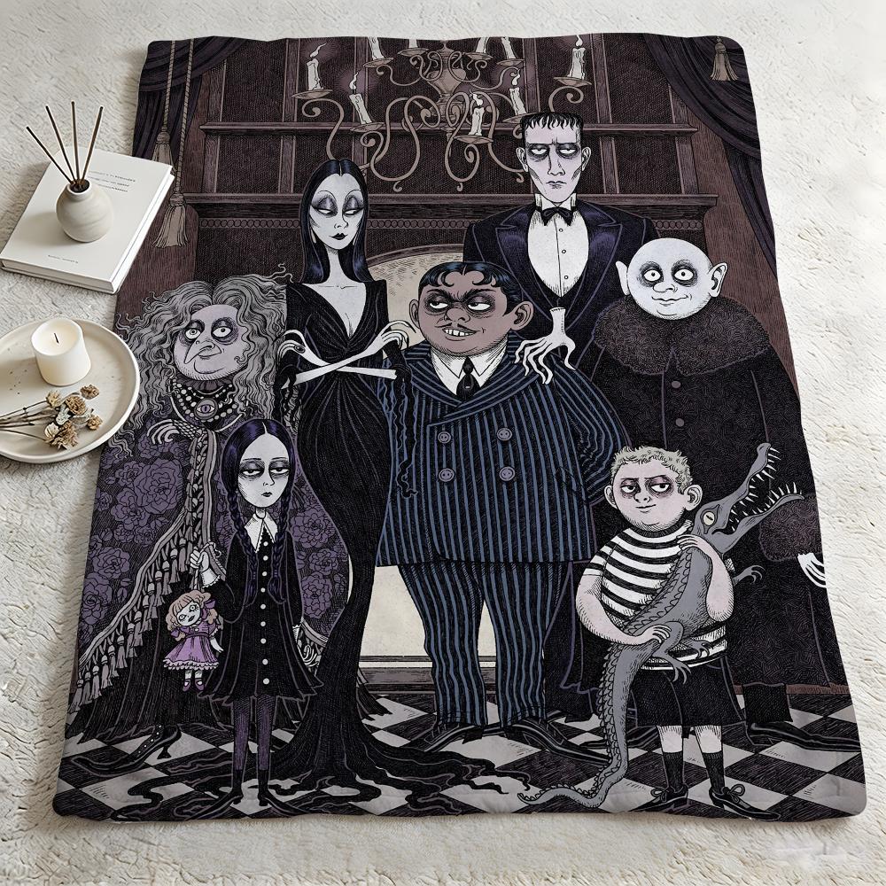 cartoon TThe Addams Familyy Throw Warm Soft Flannel Blanket Multiuse for Sofa Bed Camping Travel Nap