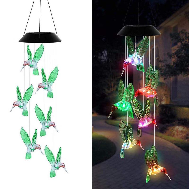 Solar-LED Kolibri Windspiel: Siebenfarbiger Gradient Dekoratives Außenlicht