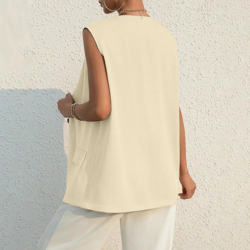 Damen Sommer Anzugjacke Arbeit Lässig Ärmellos V-Ausschnitt Ein-Knopf Farbe Anzug Weste