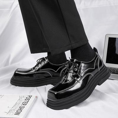 2024 Herren Korea Leder Plateau Schwarz Oxfords Slip on Schuhe mit dicken Sohlen Männlich Schnüren Casual Herren Square Toe Formelle Kleidung Schuhe