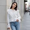 French lace splicing lace-up waist long-sleeved shirt women's 1116 summer Tencel white fly-sleeved top