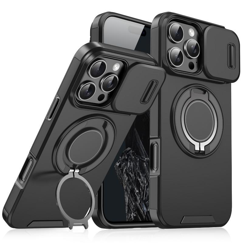 Luxury Heavy Duty Rugged Armor Magnetic Bracket Case For iPhone 16 15 14 13 12 11 Pro Max Plus Slide Camera Protection PC Cover