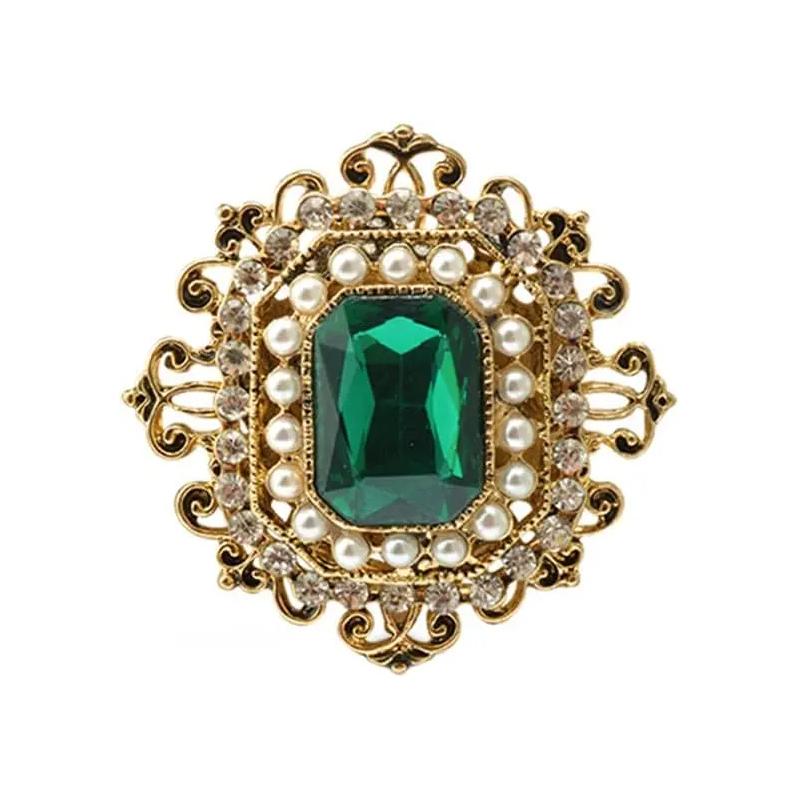 Vintage Rhinestone Brooch for Women Girls Baroque Rectangle Crystal Simulation Pearl Corsage Wedding Gift