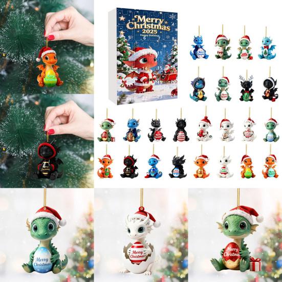 2025 Christmas Dragon Advent Calendar 24-Day Countdown Box with Baby Dragon Ornaments Multifunctional Decoration for Festive Tree Decor