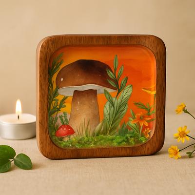 Trinket Tray Square Mushroom Maroon 15x15x2.5cm