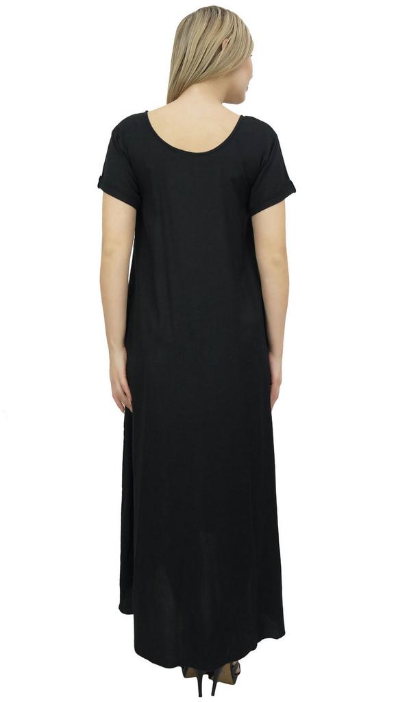 Bimba Women's Asymmetrical Hem Black Summer Maxi Pockets Dress With Scarf-10
