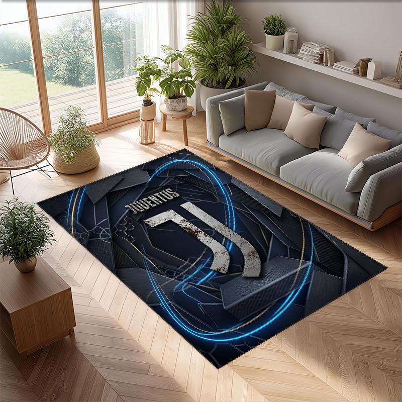 Juventus FC bedruckter Flanell-Teppich rutschfest weicher Polyester-Bodenbelag Indoor-Dekormatte für Schlafzimmer Wohnzimmer Sofa