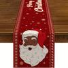 Black Santa Claus Merry Christmas Table Runner - Polyester Rectangular Holiday Decor, Christmas Decorations