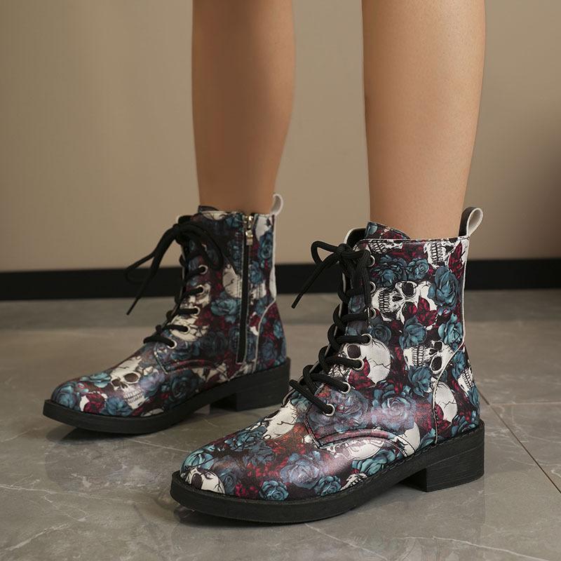 Große, lässige Schneestiefel mit dicker Sohle, Herbst-Winter-Schnürstiefel aus PU mit Mittelrohr, bedruckt, mehrere Farben, Schuhe 35-43