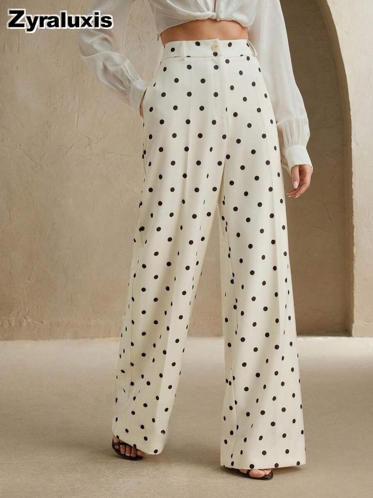 Wide Leg Pants for Women - Dot Casual High Waist Trousers