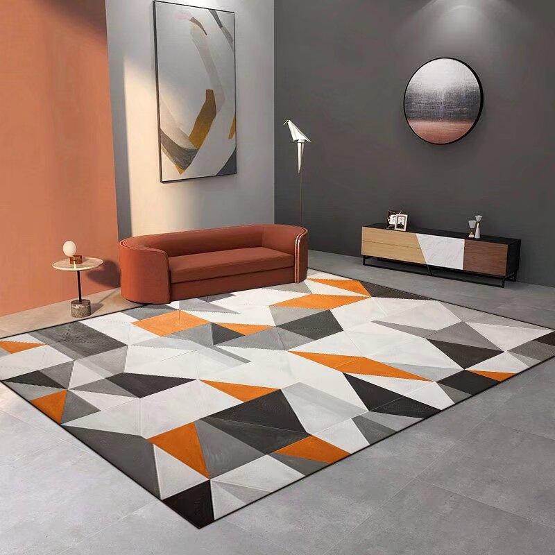Modern Luxury Geometric Orange Rugs Non-slip Carpets for Living Room Sofa Bedroom Home Decorations Coffee Tables Mat